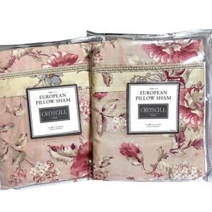 Set of 2 Vtg Croscill Euro Pillow Shams *Margarita* | Cottage Dusty Rose Floral
